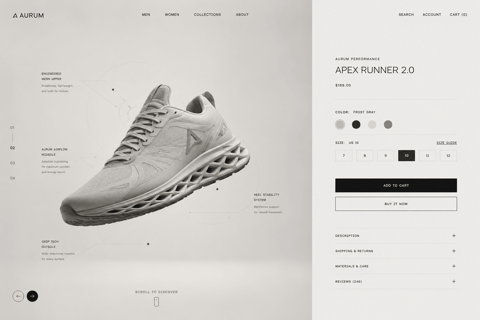Aurum Apex Runner, an immersive product page